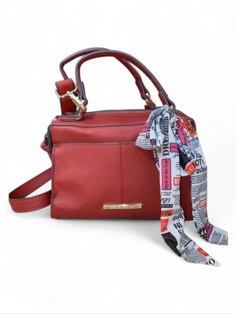 Steve Madden Red Top-Handle Crossbody Bag with Scarf Accent With Gold Hardware